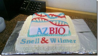 As we get ready to head to DC June 27 - 30 for Bio International in DC, Snell and Wilmer hosted a get together for the Arizona Pavilion Team. Check out the great cake made by MariBeth’s husband, Brent Ackzen (Cakes by Brent).  It looked GREAT and tasted event better. :-)