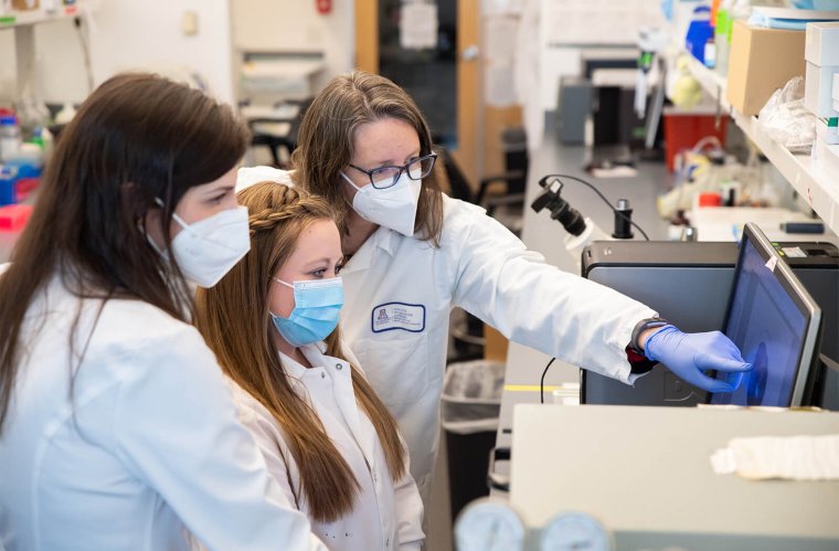 Alexandra Garvin, PhD, Dana Floyd, and Taben Hale, PhD, in the Hale Laboratory  (Image: University of Arizona)
